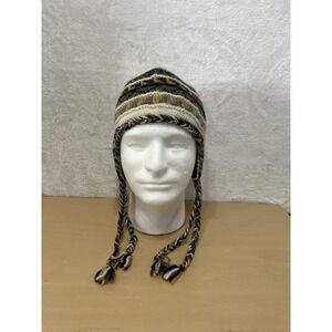 NEWARI Hand Knit Wool Earflap Beanie Hat Nepal Fleece Lined Icelandic Style